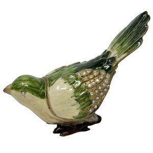 Mark Roberts Enamel Rhinestone Green Bird Trinket Box